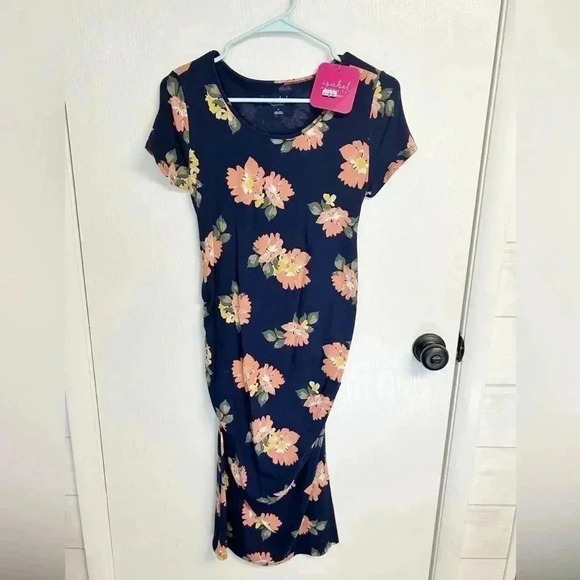 Ingrid & Isabel Floral Summer Ruched MIDI Maternity Dress S NWT - Picture 2 of 3